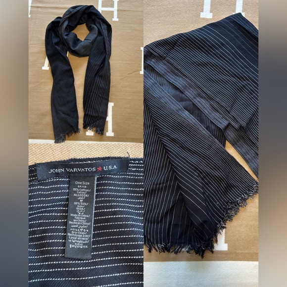 John Varvatos Midnight Black Cotton Silk Scarf - Picture 1 of 5